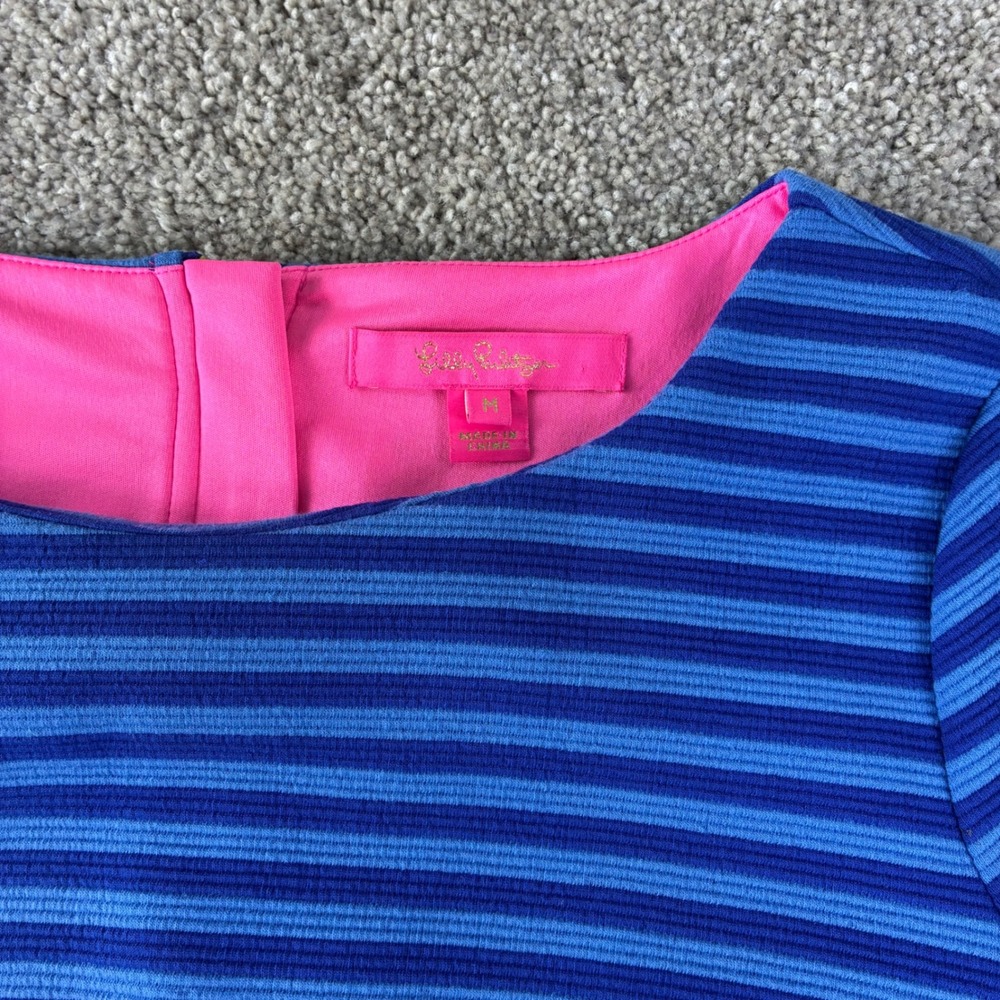 Lilly Pulitzer Alden Flutter Sleeve Shift Dress Womens M Blue Striped Resortwear